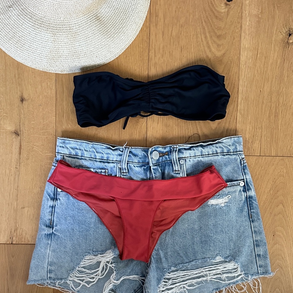 Rip curl Red Bikini Bottom and Black Bandeau bikini